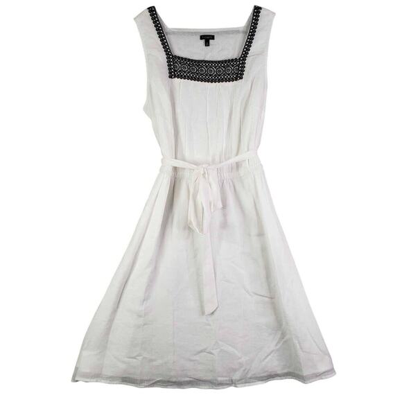 Talbots Dress Cotton Gauze Embroidered Square Neck Belted Women’s Size 10 White - Picture 3 of 9